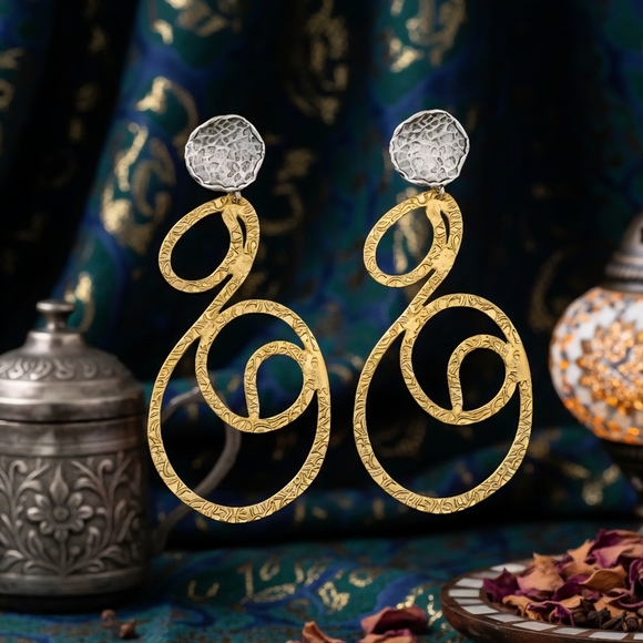 🆕️Exquisite Turkish Artisanal 18K Gold Silver Plated Spiral Statement Earrings - Picture 4 of 13